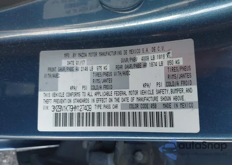 2017 Mazda Mazda3 Sport from USA, damaged, VIN 3MZBN1K79HM127409